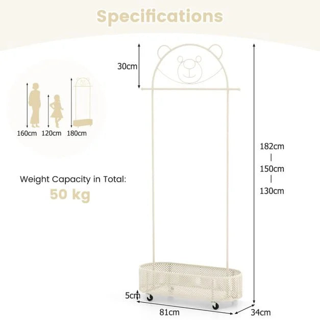 Kids Clothing Rack with 3 Adjustable Heights for Children and Adults