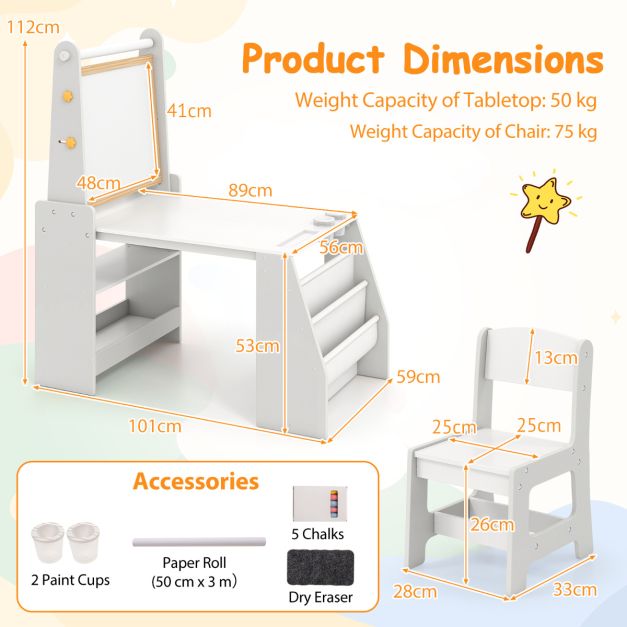 Kids’ Activity Table and Chair Set – Multifunctional Art Desk