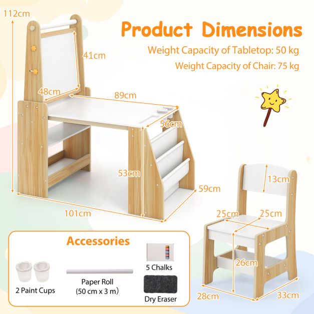 Kids’ Activity Table and Chair Set – Multifunctional Art Desk