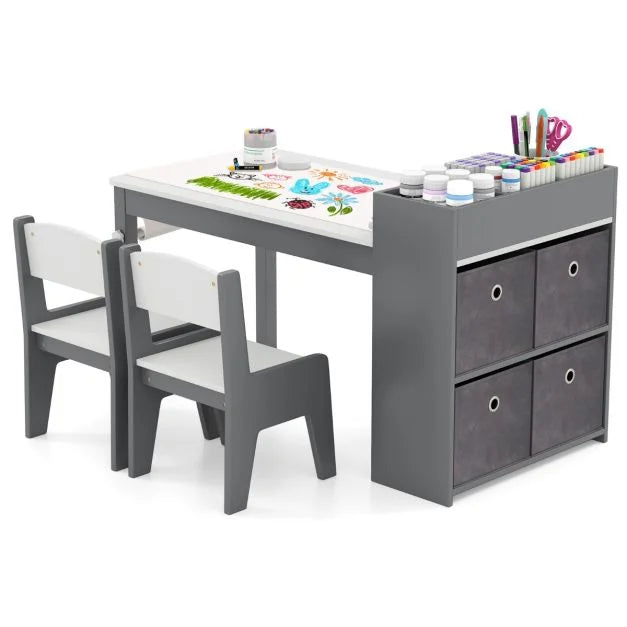 Kids Craft Table & Chairs with Paper Roll and Storage Shelves