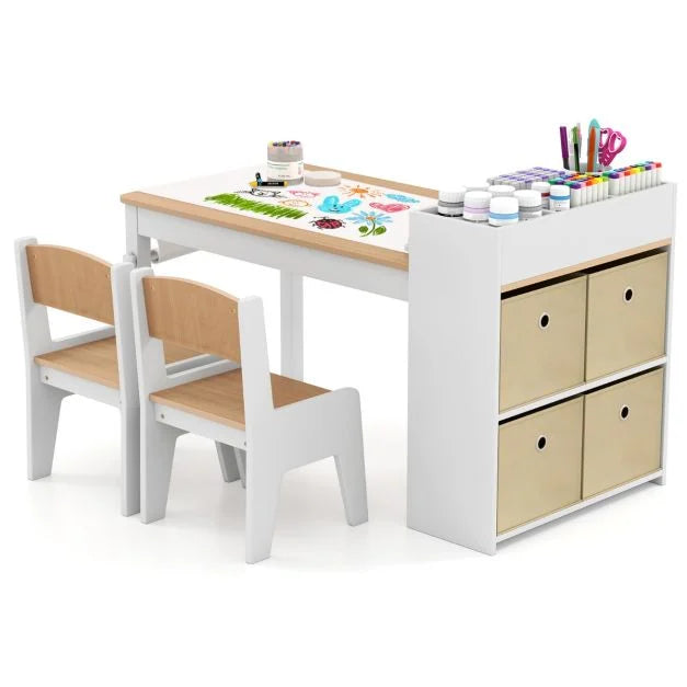 Kids Craft Table & Chairs with Paper Roll and Storage Shelves