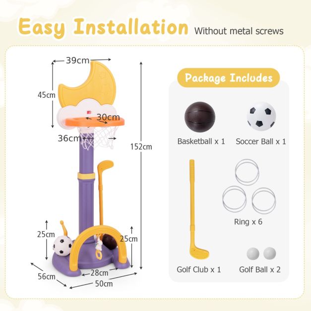 Kids’ 4-in-1 Basketball Hoop Set with Adjustable Height