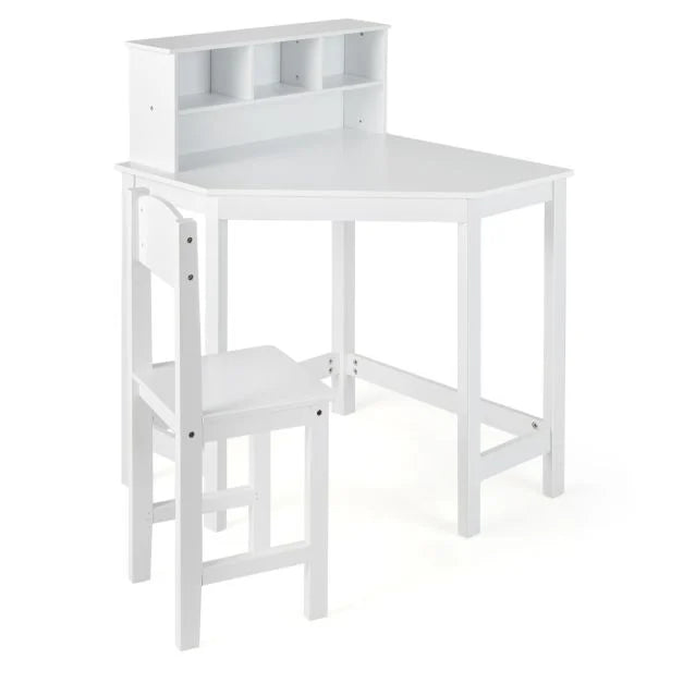Kids Corner Desk and Chair Set with Hutch Storage