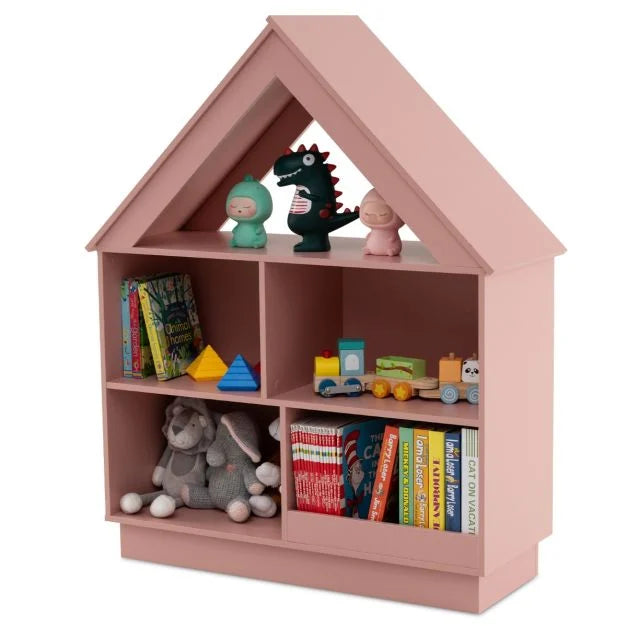 Kids Dollhouse Bookshelf with Anti-Tip Safety & 3-Tier Display