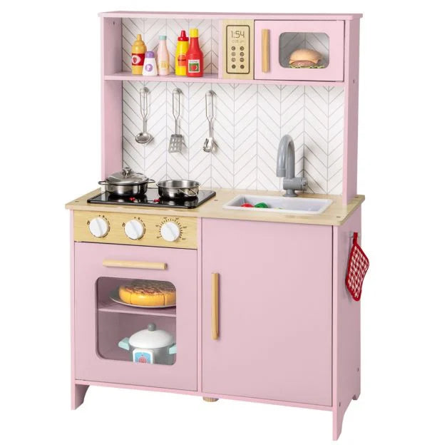 Wooden Kids Kitchen Playset with Stove, Microwave, Sink, and Sounds