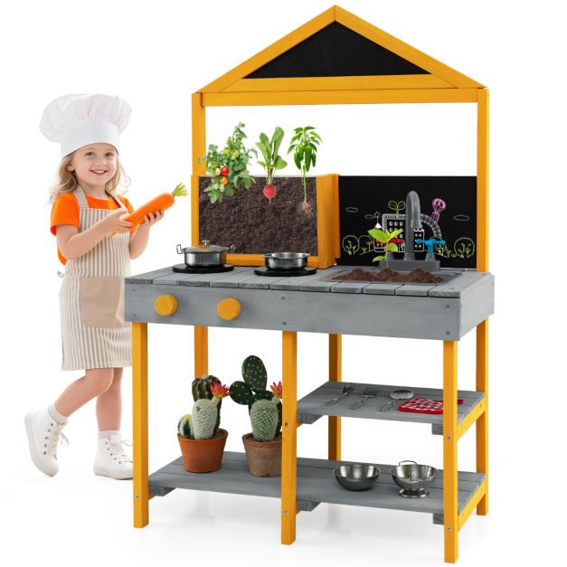 Children’s Mud Kitchen Playset with Outdoor Plant Learning Feature