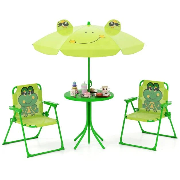 Children Picnic Table and Chair Set with Height Adjustable Umbrella