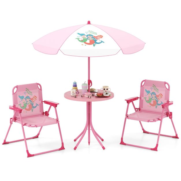 Children Picnic Table and Chair Set with Height Adjustable Umbrella