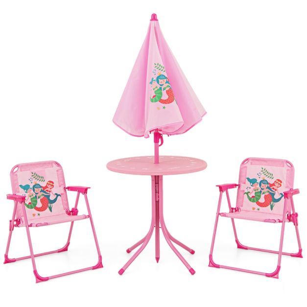 Children Picnic Table and Chair Set with Height Adjustable Umbrella