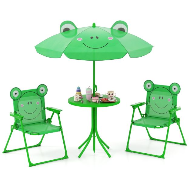 Children Picnic Table and Chair Set with Height Adjustable Umbrella