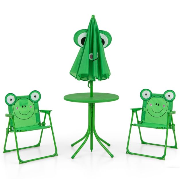 Children Picnic Table and Chair Set with Height Adjustable Umbrella