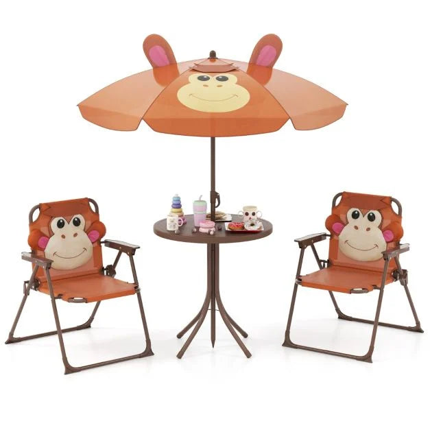 Children Picnic Table and Chair Set with Height Adjustable Umbrella