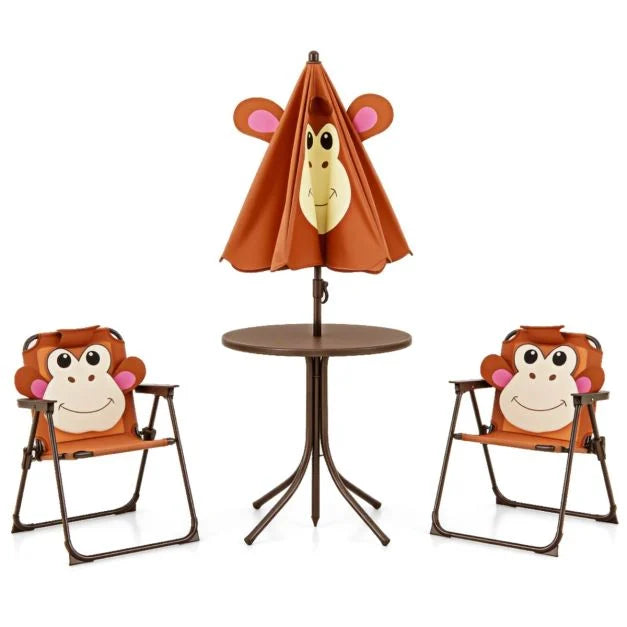 Children Picnic Table and Chair Set with Height Adjustable Umbrella