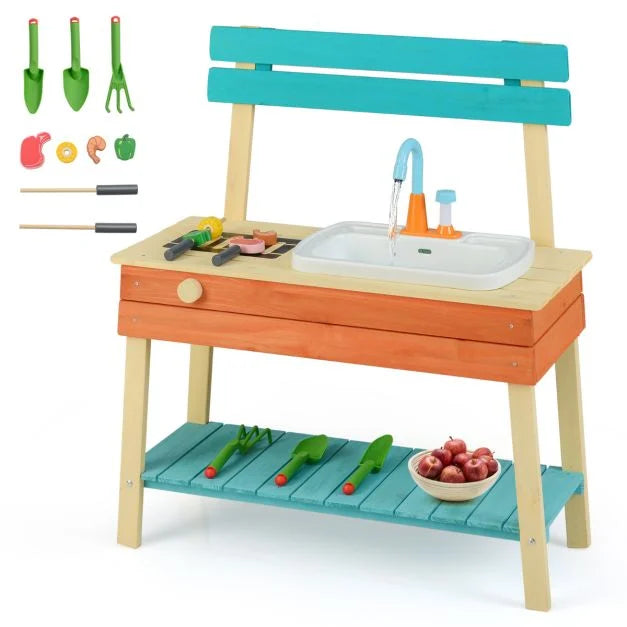 Wooden Kids Kitchen Playset with Interactive Cooking and Gardening Fun