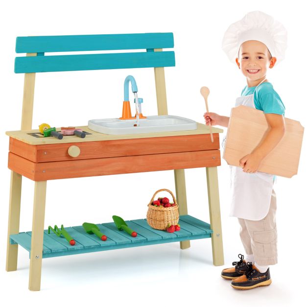 Wooden Kids Kitchen Playset with Interactive Cooking and Gardening Fun