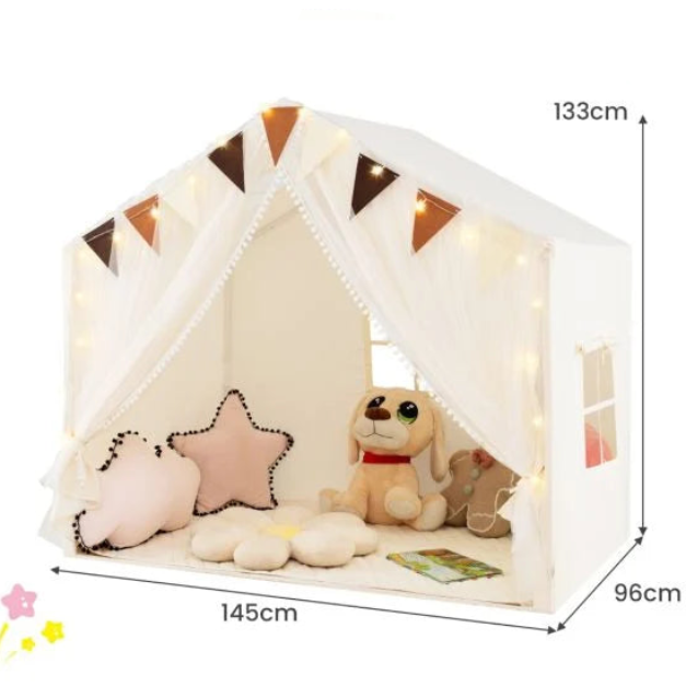 Kids Indoor Play Tent House for 3-4 Children with Fabric and Mesh Curtains