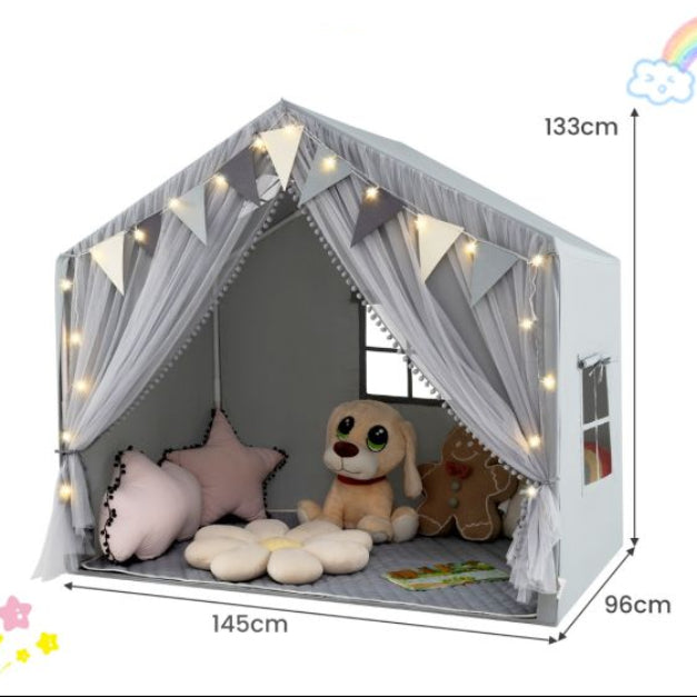 Kids Indoor Play Tent House for 3-4 Children with Fabric and Mesh Curtains