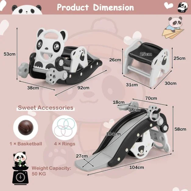 Kids Rocking Horse & Slide Set with Basketball Hoop and Ring Toss Game