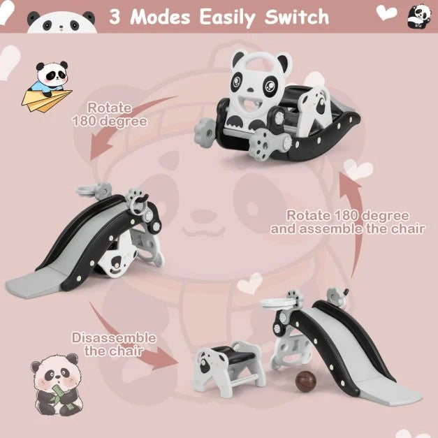 Kids Rocking Horse & Slide Set with Basketball Hoop and Ring Toss Game