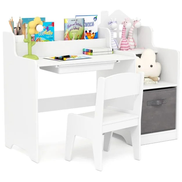 Kids Study Desk & Chair Set with Open Shelves – Children's Study Table