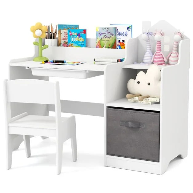Kids Study Desk & Chair Set with Open Shelves – Children's Study Table
