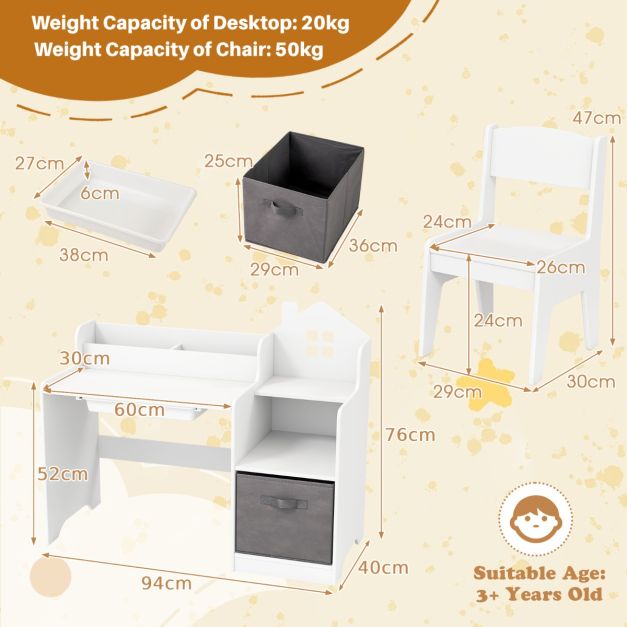 Kids Study Desk & Chair Set with Open Shelves – Children's Study Table