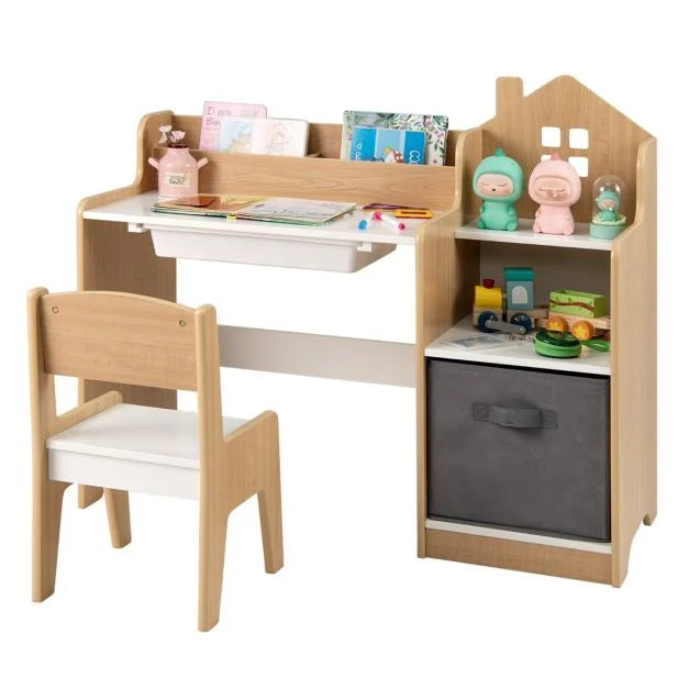 Kids Study Desk & Chair Set with Open Shelves – Children's Study Table