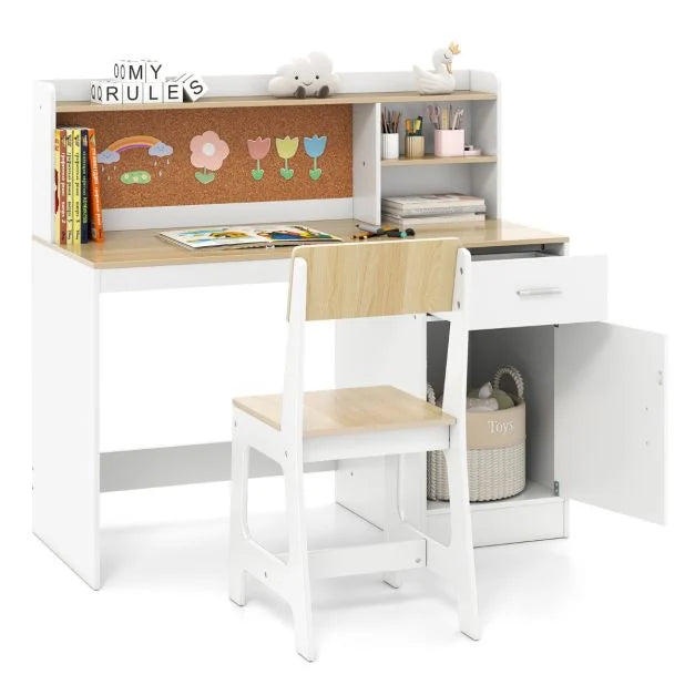 Kids Study Desk & Chair Set with Shelves and Storage Cabinet