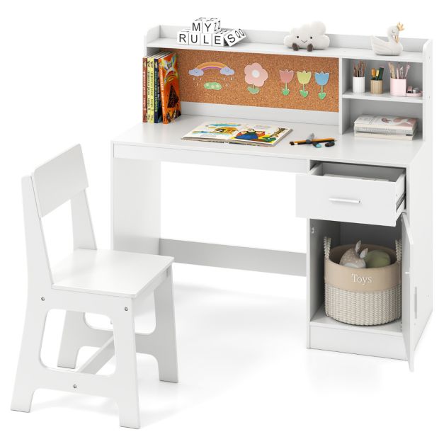 Kids Study Desk & Chair Set with Shelves and Storage Cabinet