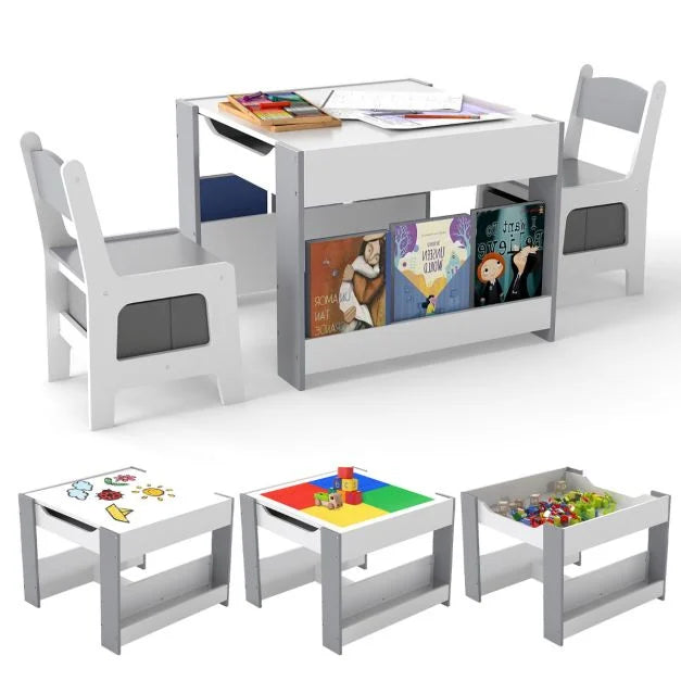 Kids Activity Table Set with 2 Chairs and Reversible Tabletop