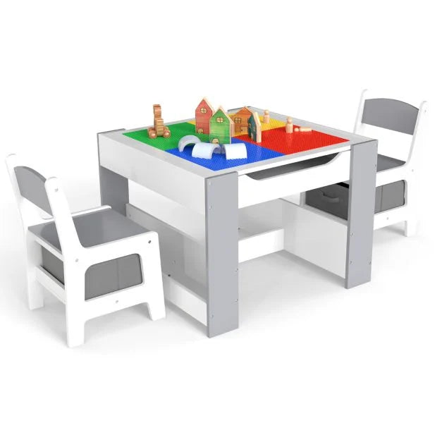 Kids Activity Table Set with 2 Chairs and Reversible Tabletop