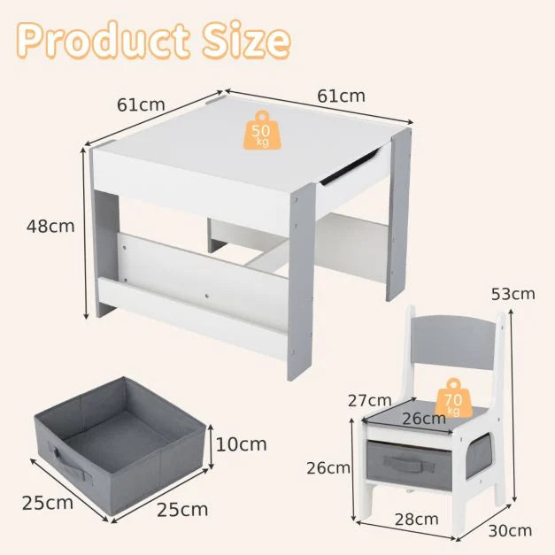 Kids Activity Table Set with 2 Chairs and Reversible Tabletop