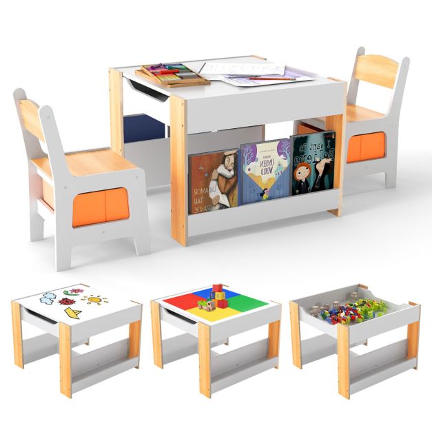 Kids Activity Table Set with 2 Chairs and Reversible Tabletop