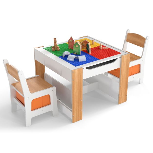 Kids Activity Table Set with 2 Chairs and Reversible Tabletop