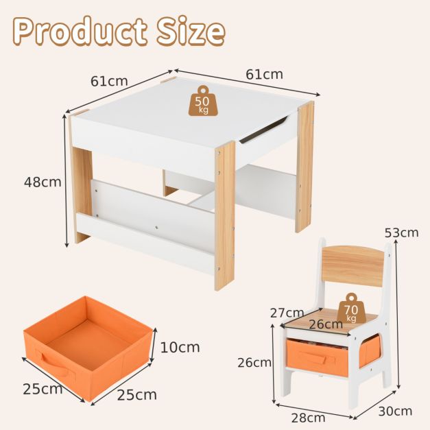 Kids Activity Table Set with 2 Chairs and Reversible Tabletop