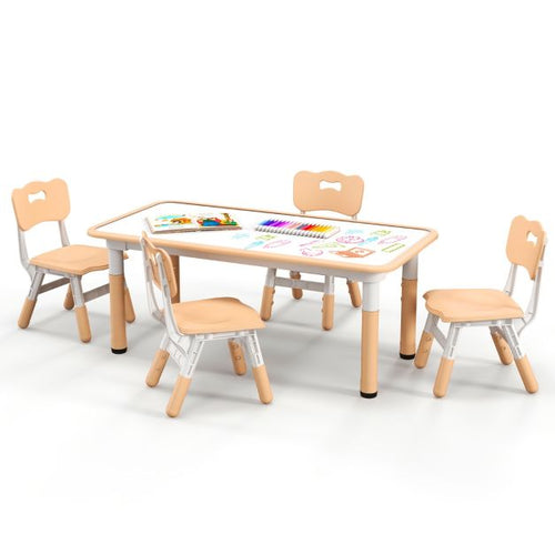 4-Piece Kids Table and Chairs Set with Graffiti-Style Desktop for Home & School