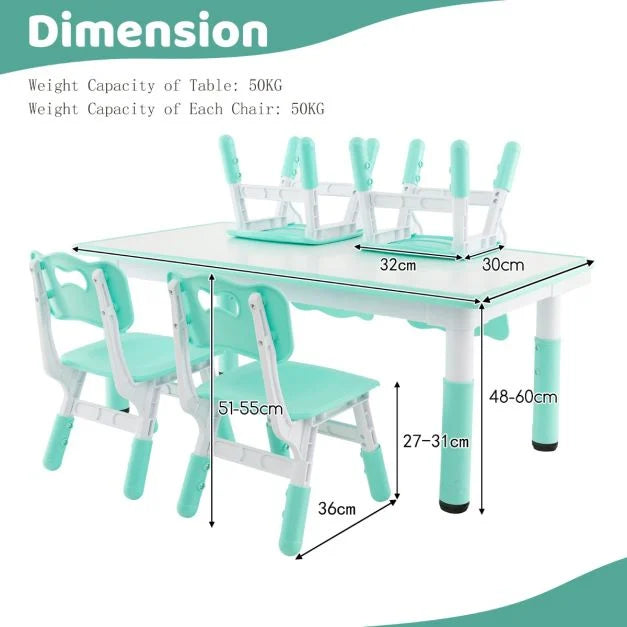 4-Piece Kids Table and Chairs Set with Graffiti-Style Desktop for Home & School