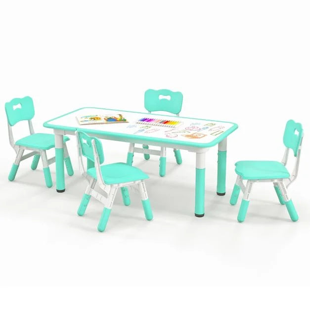 4-Piece Kids Table and Chairs Set with Graffiti-Style Desktop for Home & School