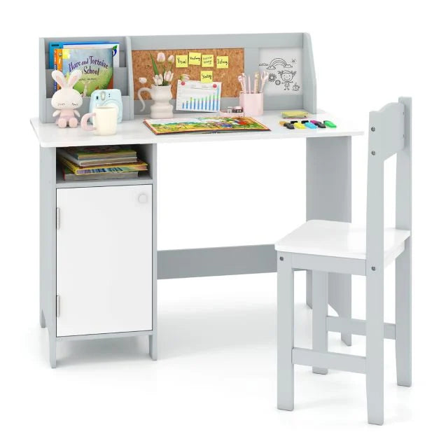 Kids Table & Chair Set with Hutch and Storage Cabinet