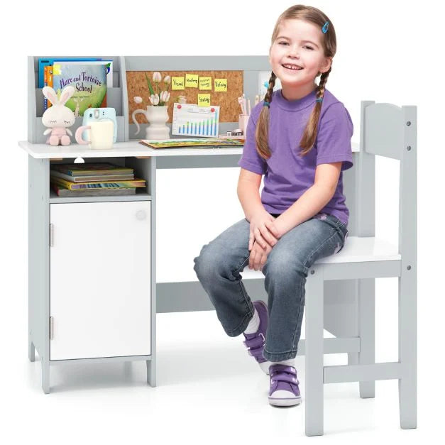 Kids Table & Chair Set with Hutch and Storage Cabinet