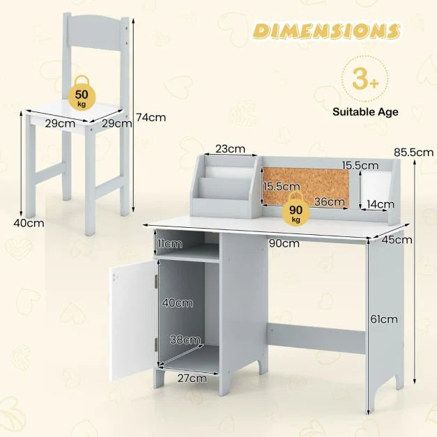 Kids Table & Chair Set with Hutch and Storage Cabinet
