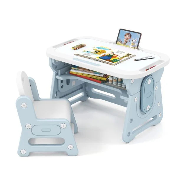 Kids’ Desk & Chair Set with Tilt Whiteboard and Book Holder