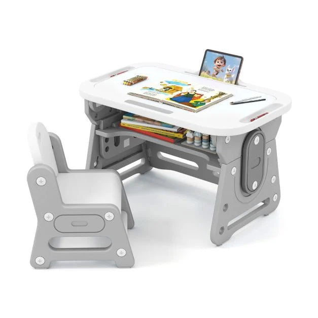 Kids’ Desk & Chair Set with Tilt Whiteboard and Book Holder