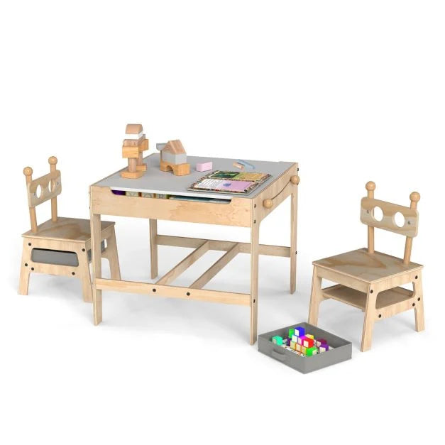 Kids 4-in-1 Wooden Activity Desk Set with Table & Chairs (Bear Shape)