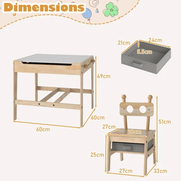 Kids 4-in-1 Wooden Activity Desk Set with Table & Chairs (Bear Shape)
