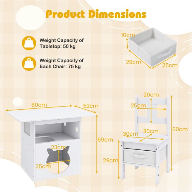 Kids’ Wooden Table and Chairs Set with Integrated Cat House