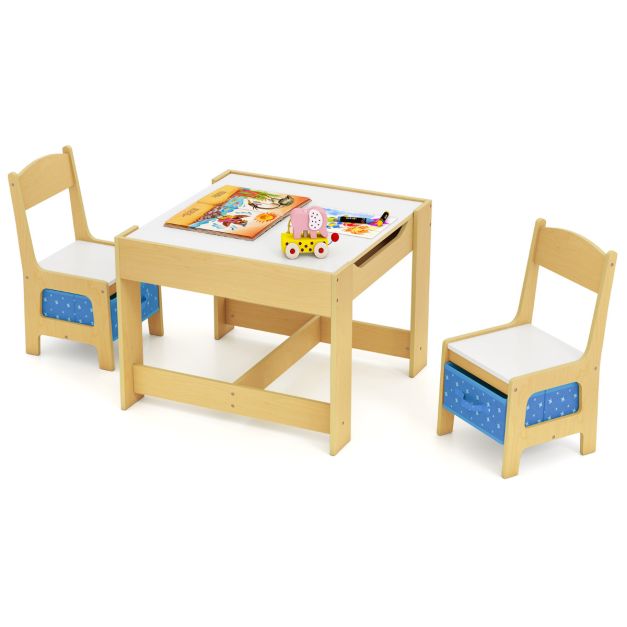 Kids Table and Chair Set with Double-Sided Tabletop and Storage Box