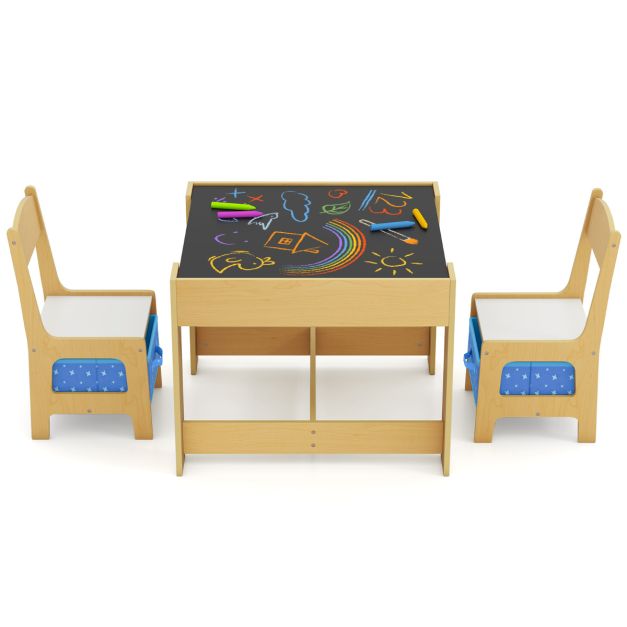 Kids Table and Chair Set with Double-Sided Tabletop and Storage Box
