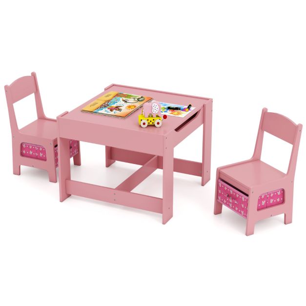 Kids Table and Chair Set with Double-Sided Tabletop and Storage Box