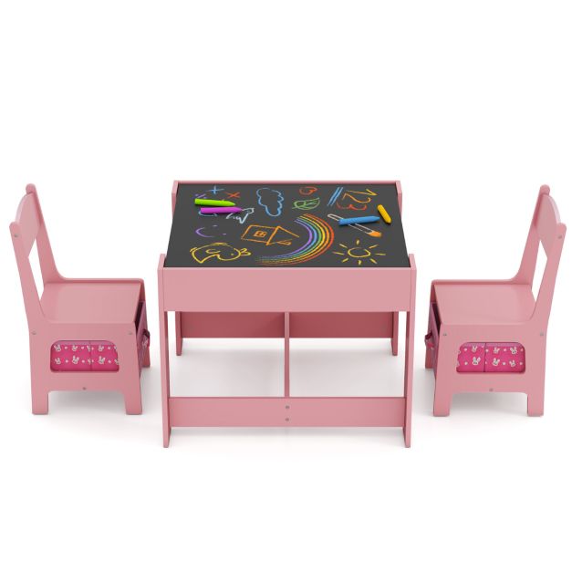 Kids Table and Chair Set with Double-Sided Tabletop and Storage Box